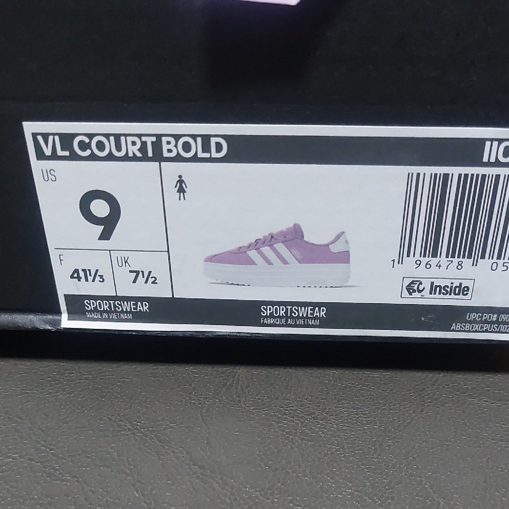 Adidas Women's Lavender and White Platform VL COURT BOLD Size 9 - Picture 6 of 6